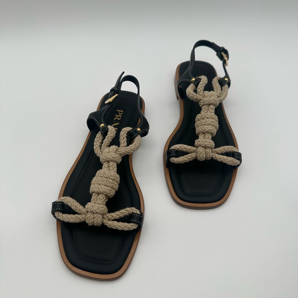 Prada Black and Cream Rope Sandals - Picture 10 of 10